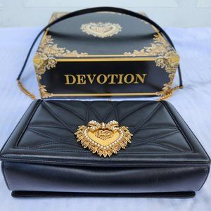 New Dolce & Gabbana Devotion Large Black bag in Quilted Nappa Leather